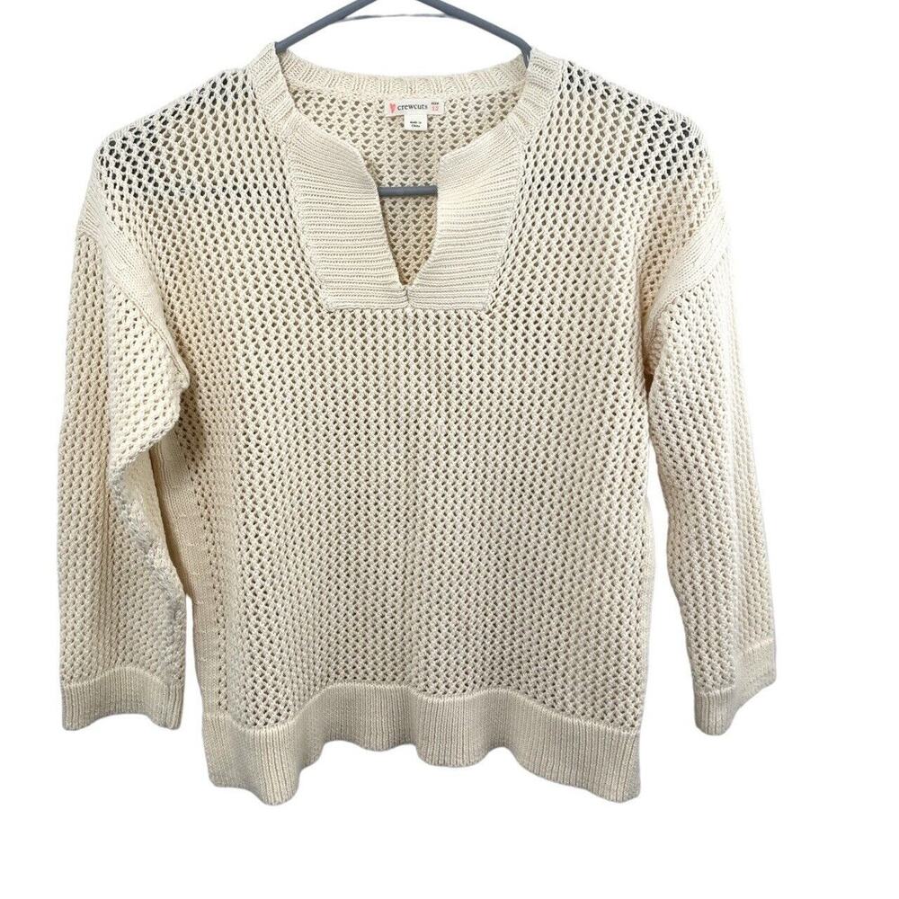 J.crew Crewcuts Cream Cotton Sweater 12 Girls Ivory Pullover Vneck Neutral